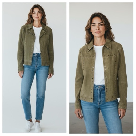 tres Jolie Jackets & Blazers - Tres Jolie vintage Olive Green suede leather Jackets